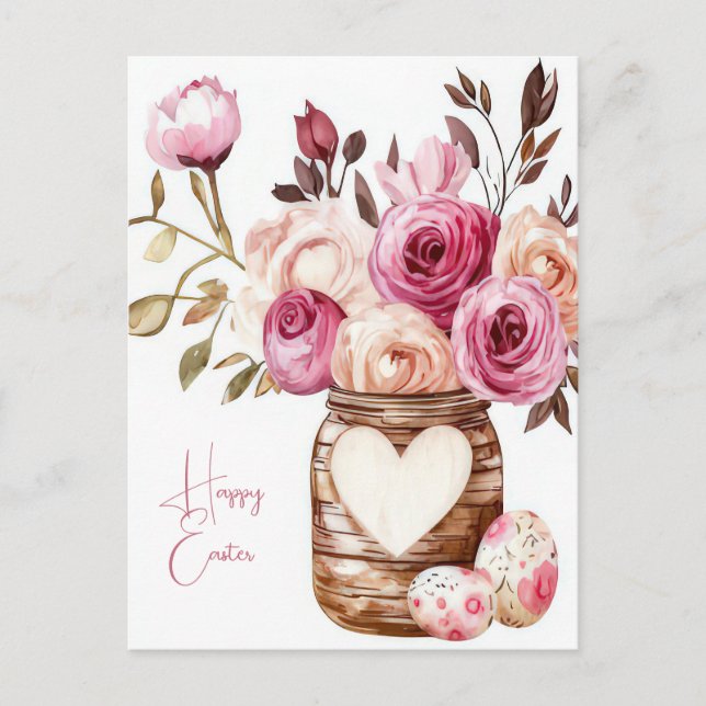 Aquarell Oster Postkarte mit Ostereiern und Blumen Vykort (Framsida)