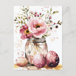 Aquarell Oster Postkarte mit Ostereiern und Blumen Vykort