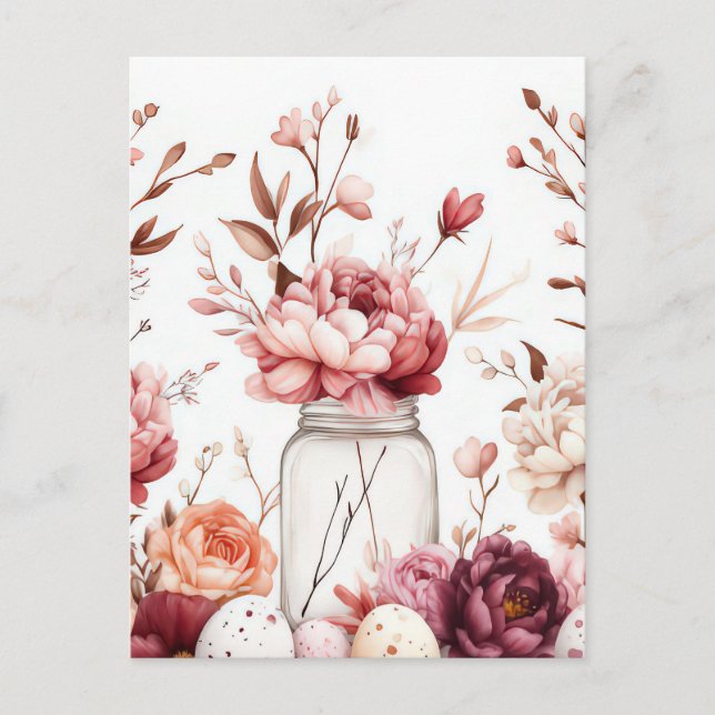 Aquarell Oster Postkarte mit Ostereiern und Blumen Vykort (Framsida)