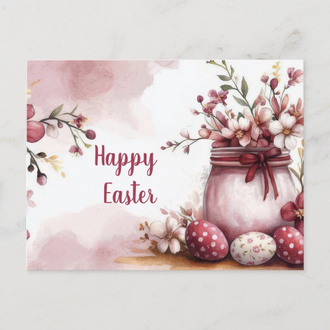 Aquarell Oster Postkarte mit Ostereiern und Blumen Vykort (Framsida)