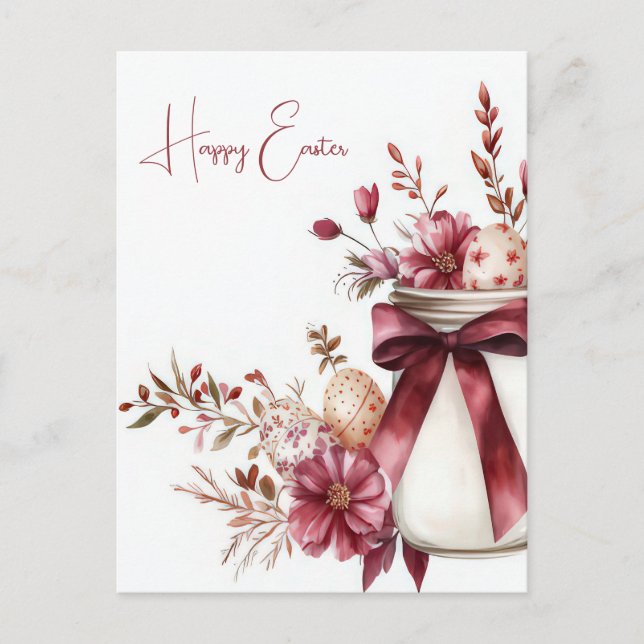 Aquarell Oster Postkarte mit Ostereiern und Blumen Vykort (Framsida)