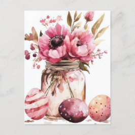 Aquarell Oster Postkarte mit Ostereiern und Blumen Vykort