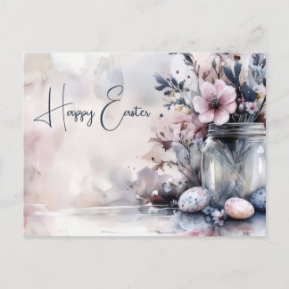 Aquarell Oster Postkarte mit Ostereiern und Blumen Vykort