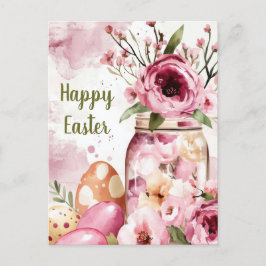 Aquarell Oster Postkarte mit Ostereiern und Blumen Vykort