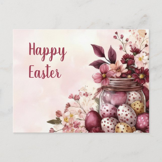 Aquarell Oster Postkarte mit Ostereiern und Blumen Vykort (Framsida)