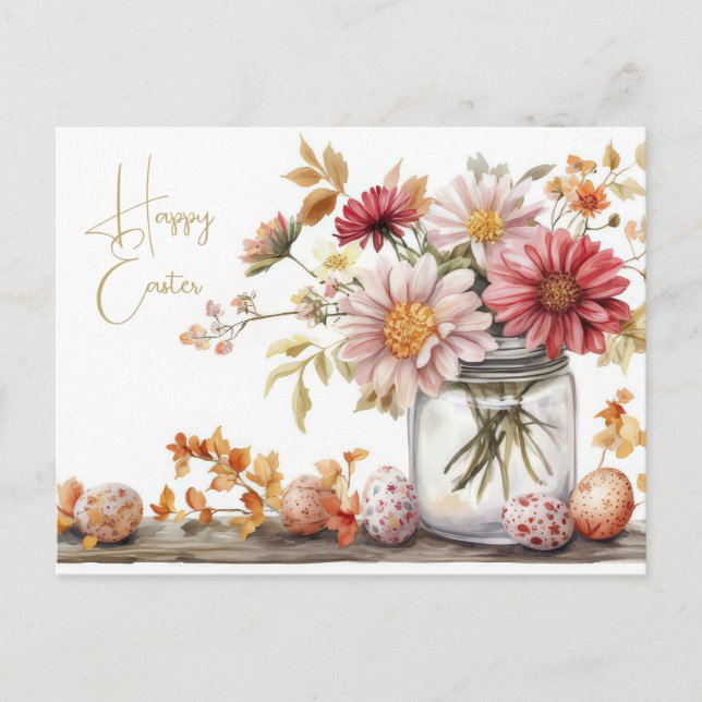 Aquarell Oster Postkarte mit Ostereiern und Blumen Vykort (Framsida)