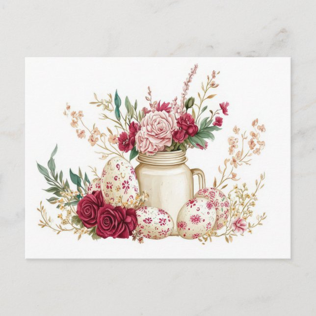 Aquarell Oster Postkarte mit Ostereiern und Blumen Vykort (Framsida)