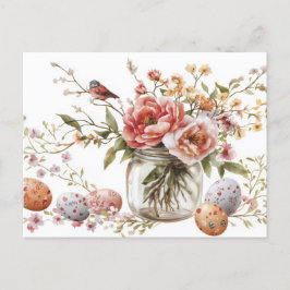 Aquarell Oster Postkarte mit Ostereiern und Blumen Vykort