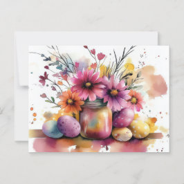 Aquarell Oster Postkarte mit Ostereiern und Blumen Vykort