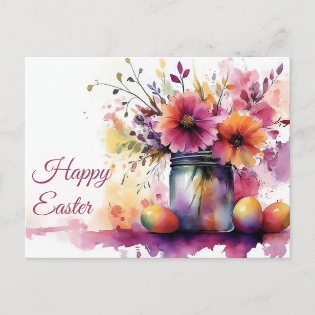 Aquarell Oster Postkarte mit Ostereiern und Blumen Vykort (Framsida)