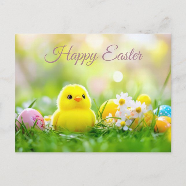 Aquarell Oster Postkarte mit Ostereiern und Kücken Vykort (Framsida)