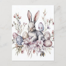 Aquarell Oster Postkarte mit Osterhase und Blumen Vykort