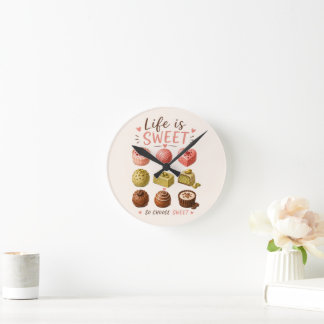 Aquarell Pralinen – Französische Patisserie Cafe Rund Klocka