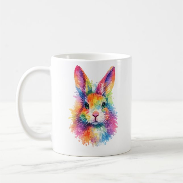 Aquarell Regenbogen Hase Tasse – Wildtier Edition Kaffemugg (Vänster)