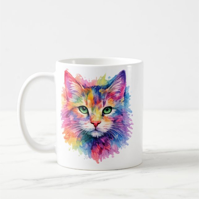 Aquarell Regenbogen Katze Tasse – Wildtier Edition Kaffemugg (Vänster)