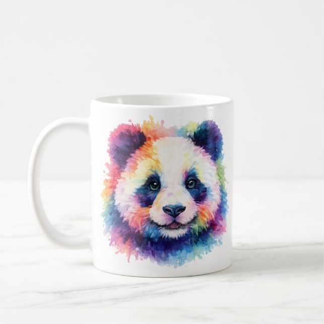 Aquarell Regenbogen Panda Tasse – Wildtier Edition Kaffemugg (Vänster)