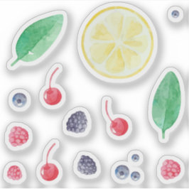 Aquarell röda bär fruktsats klistermärken