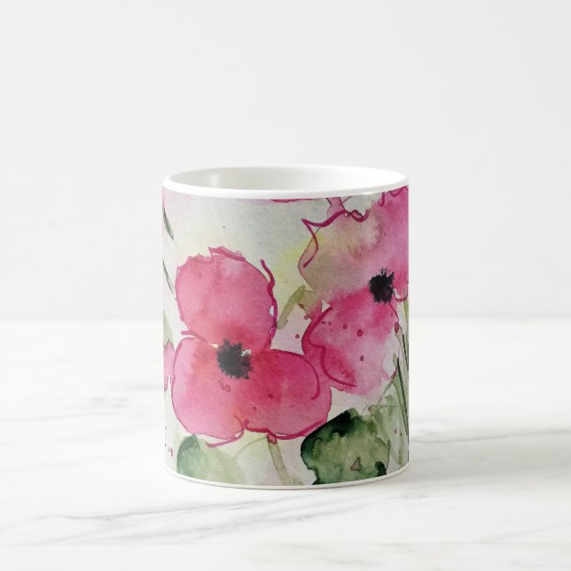 Aquarell rosa Blumen Kaffemugg (Center)