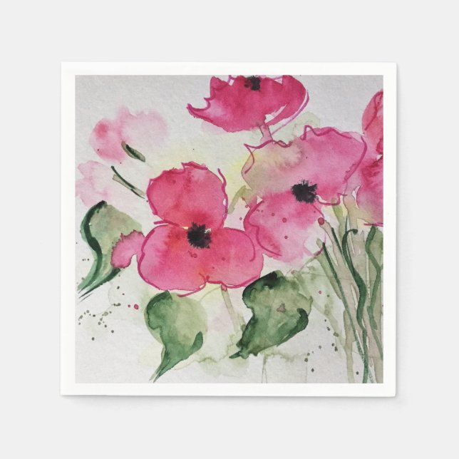 Aquarell rosa Blumen Pappersservett (Framsidan)