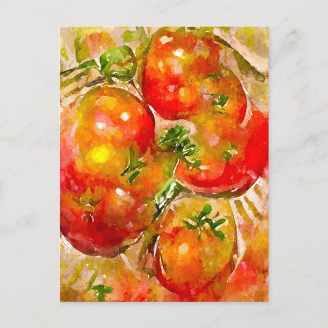 Aquarell. Rote Tomaten. Küchenkunst Vykort (Framsida)