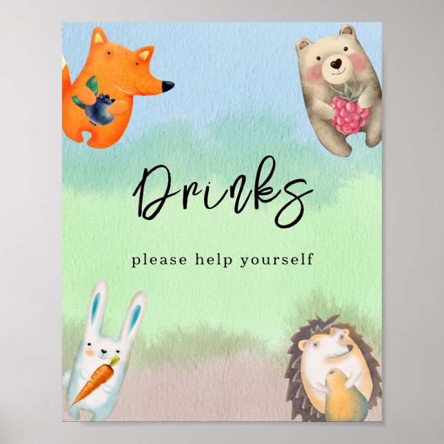 Aquarell skogs djur - Drycker Poster (Framsidan)