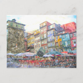 Aquarell. Stadtansicht von Porto am Douro. Vykort