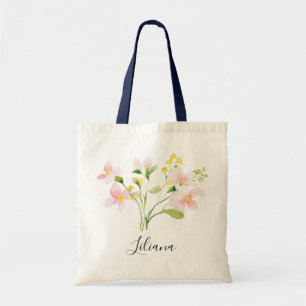 Aquarell Vår Rosafärgad Gula Blommor Bukett Tygkasse