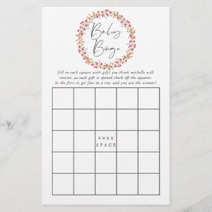 Aquarell Vilda Blommor Baby Shower Bingo