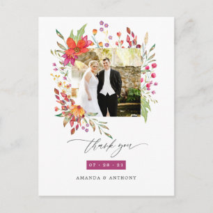 Aquarell Vildblomma Bröllopsfoto Tack Vykort