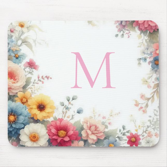 Aquarell Watercolor Blommig Mall Monogram Musmatta (Framsidan)