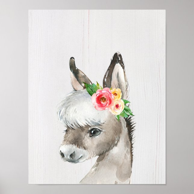 Aquarellblommig Åsna Farmhouse Stil Konst Poster (Framsidan)