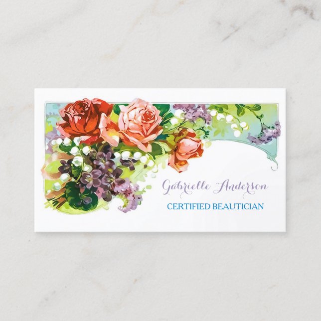 Aquarellblommig certifierad skönhetsspecialist visitkort (Framsida)