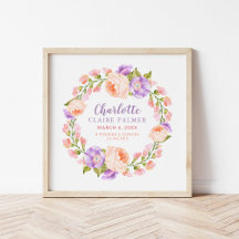 Aquarellblommig personlig födelse statistik för be