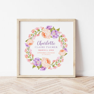 Aquarellblommig personlig födelse statistik för be poster