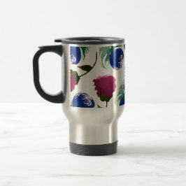 Aquarellblommor Blå Burgunder Grönska Målarbok Resemugg