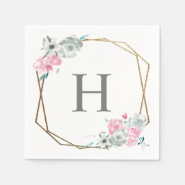 "Aquarellblomning" Personlig Monogram Bröllop Pappersservett