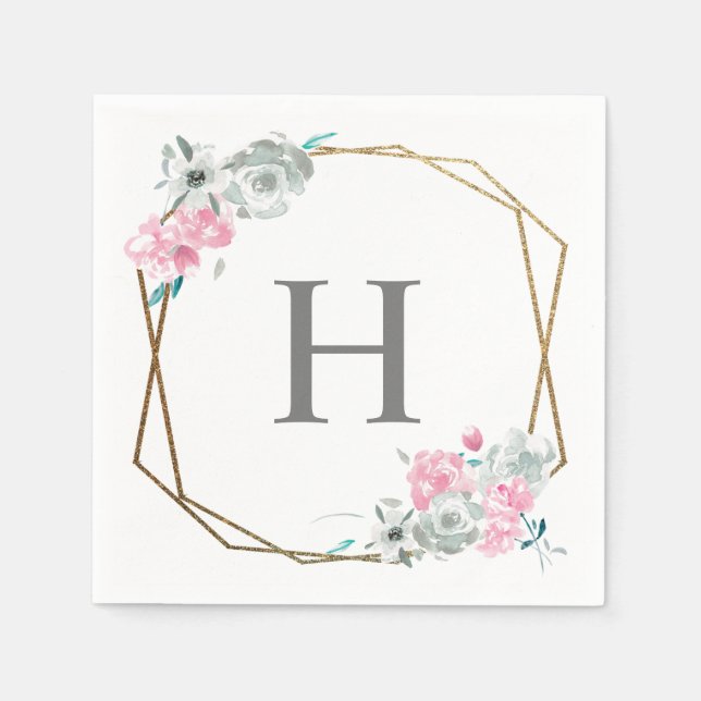 "Aquarellblomning" Personlig Monogram Bröllop Pappersservett (Framsidan)