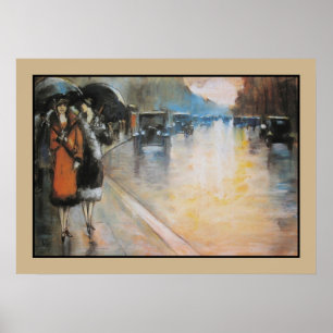 Aquarelle Berlingatan i regnet Poster