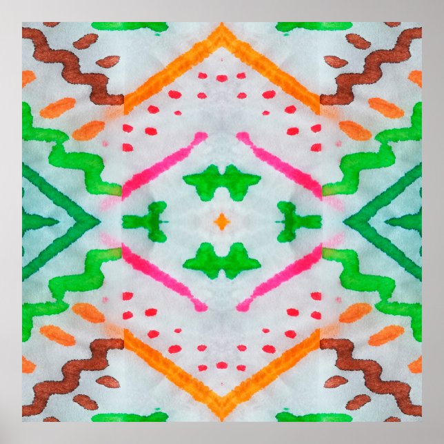 Aquarelle Boho Decor. Boho Blue Pillow. Aquarelle Poster (Framsidan)