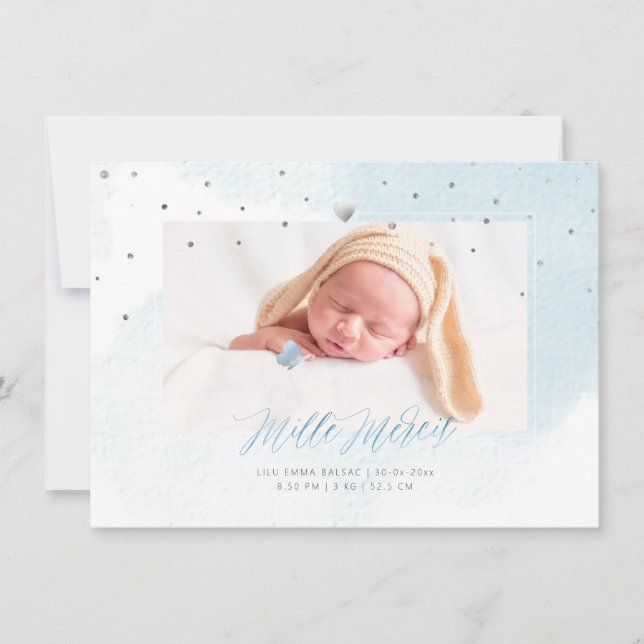 Aquarelle Confettis Remerciement Naissance Fille Inbjudningar (Framsida)