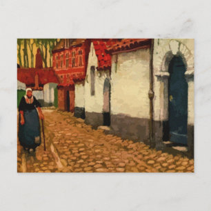 Aquarelle en tyst alley i Brges Vykort