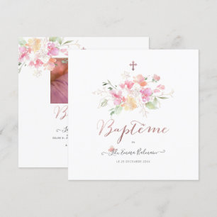 Aquarelle Fluers de Pois Faire-part de Baptême Inbjudningar