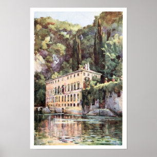 Aquarelle Italien Sjö Como Villa Plini Poster