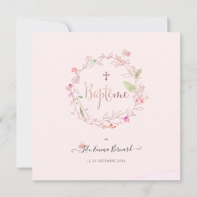 Aquarelle Petites Fluers Faire-part de dop baptism Inbjudningar (Framsida)