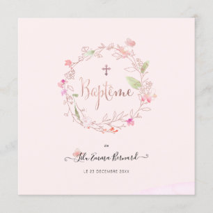 Aquarelle Petites Fluers Faire-part de dop baptism Inbjudningar