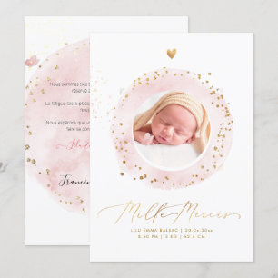 AQuarelle Remerciement Naissance Fille Inbjudningar