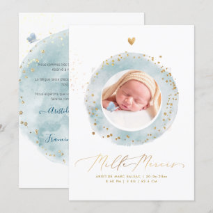 AQuarelle Remerciement Naissance Fille Inbjudningar