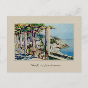 Aquarelle Watercolor Amalfi Bukt av Salerno Vykort