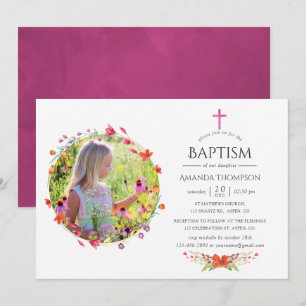 Aquarelle Wildblombaptism eller Christening Inbjudningar