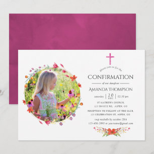 Aquarelle Wildblombaptism eller Christening Inbjudningar
